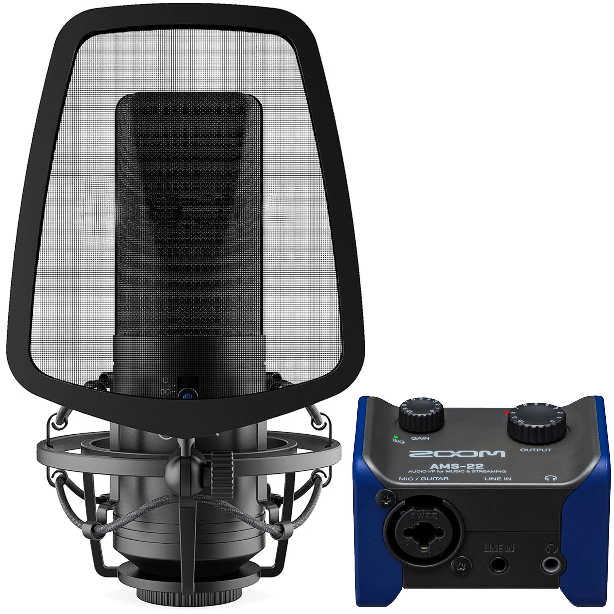 Vidpro XM-SC Professional Studio Recording Cardioid Condenser XLR Microphone with Zoom AMS-22 2x2 USB Audio Interface for Music and Streaming 2 Inputs / 2 Outputs