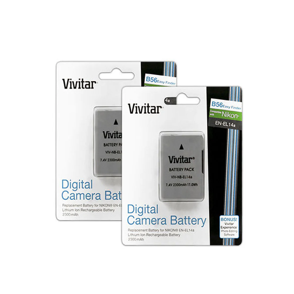 2 Vivitar EN-EL14a Replacement Batteries with Cleaning Cloth for Nikon D3300 , D3400 , D5300 , D5500 , D5600 and D7100 - Image 2