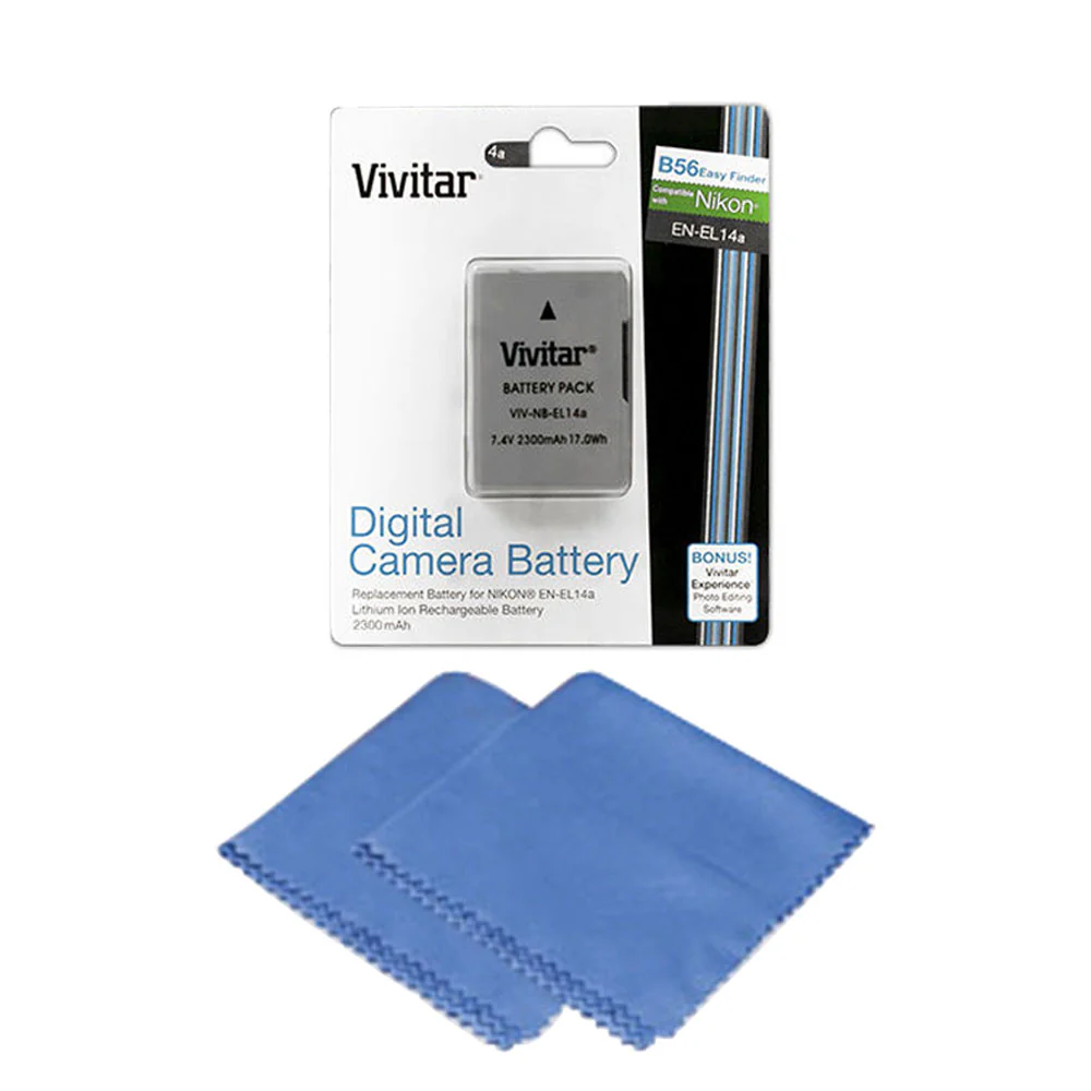 Vivitar EN-EL14a Replacement Batery with Cleaning Cloth for Nikon Digital SLR Cameras