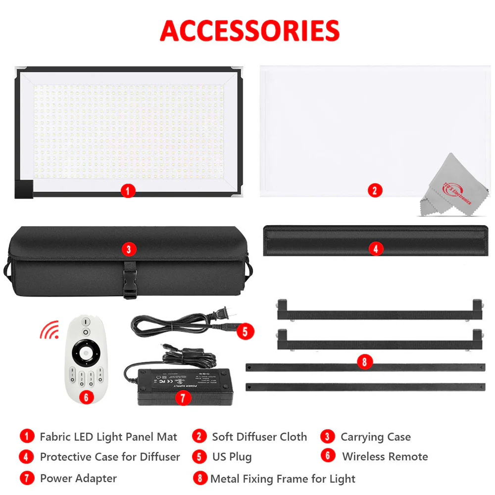 Vivitar Fabric LED Light Panel Roll Up Flexible Compact Mat with Diffuser and Remote Control Daylight 5000K 48W 8000LM 384 SMD LED 90 CRI+ for Traveling Filmmakers Outdoor Photography - Image 3