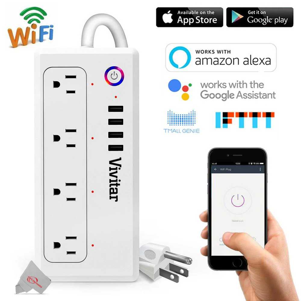 Vivitar Smart Home Smart Plug Power Strip 4 Wi-Fi Outlets + 4 USB Ports Compatible with Alexa and Google Home - No Hub Required - Image 3