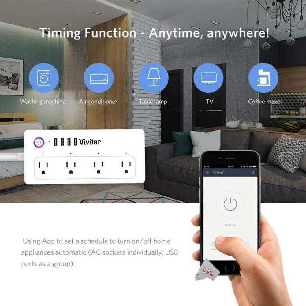 Vivitar Smart Home Smart Plug Power Strip 4 Wi-Fi Outlets + 4 USB Ports Compatible with Alexa and Google Home - No Hub Required - Image 4