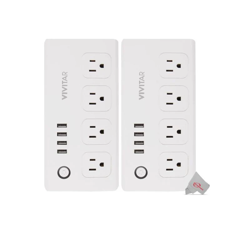 2x Vivitar Smart Home Smart Plug Power Strip 4 Wi-Fi Outlets + 4 USB Ports No Hub Required