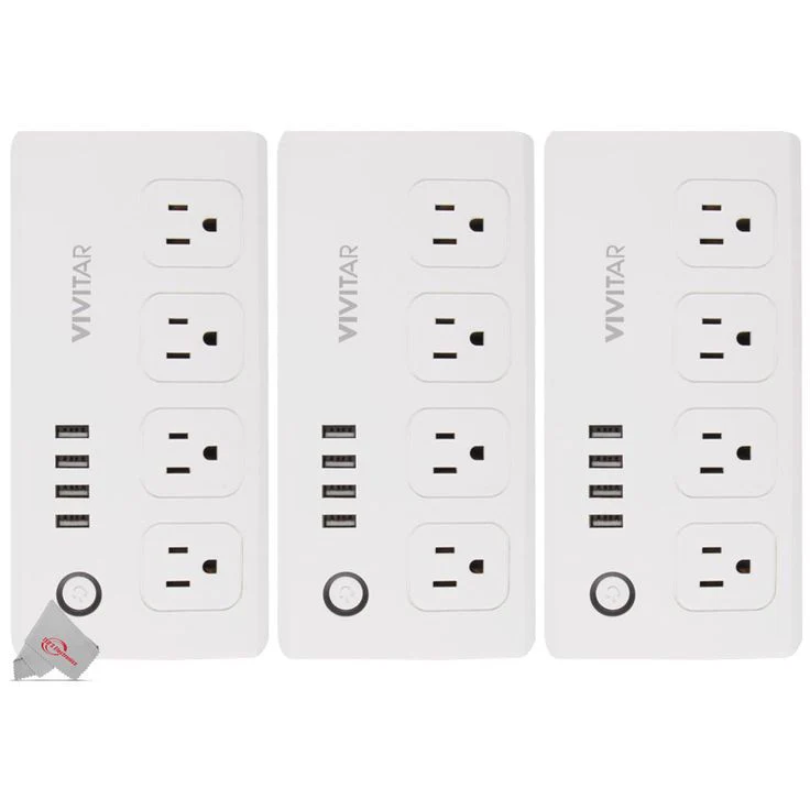 3x Vivitar Smart Home Smart Plug Power Strip 4 Wi-Fi Outlets + 4 USB Ports No Hub Required