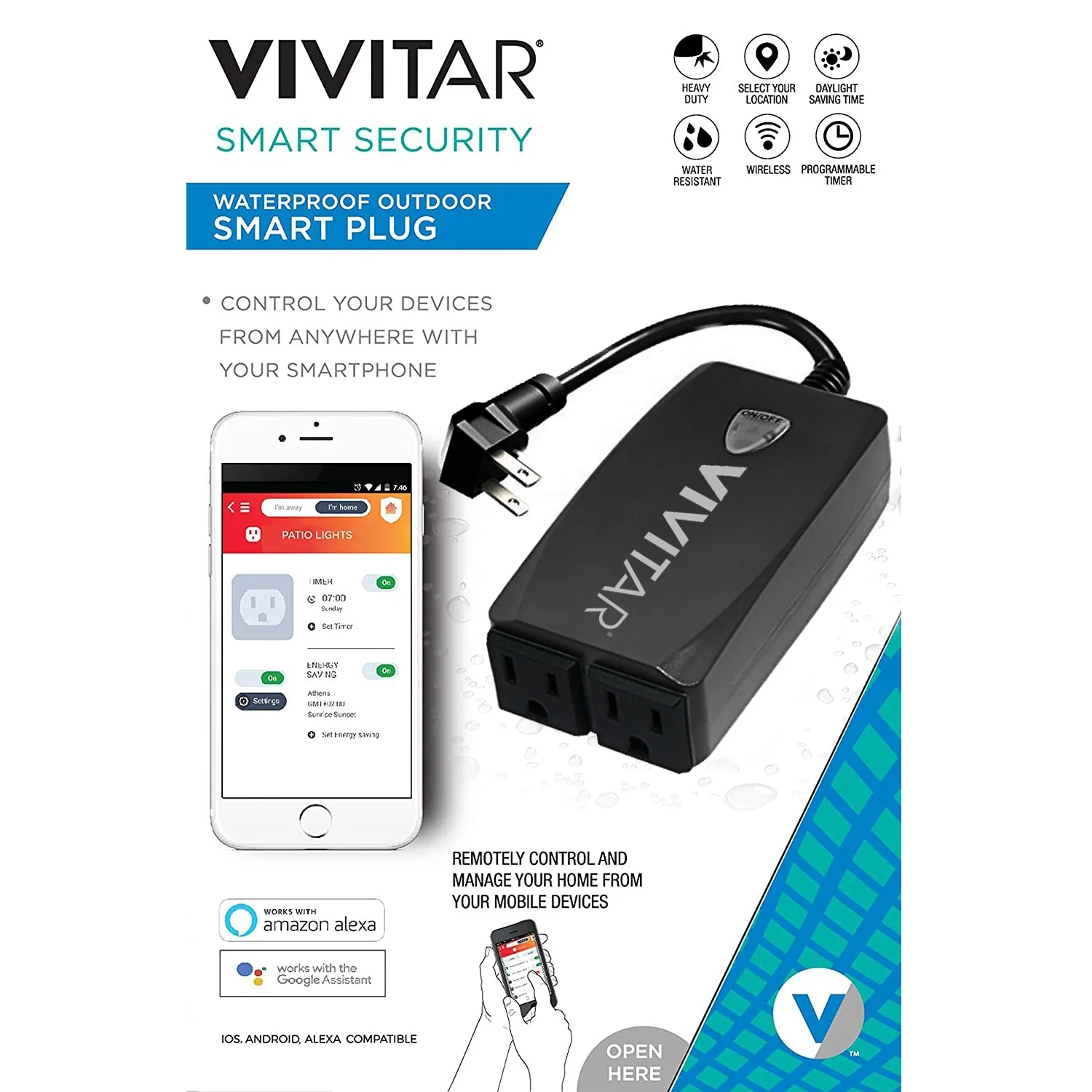 Vivitar Smart Security Waterproof Outdoor Wifi Plug with 2 Sockets works with Alexa Google Home - Image 2