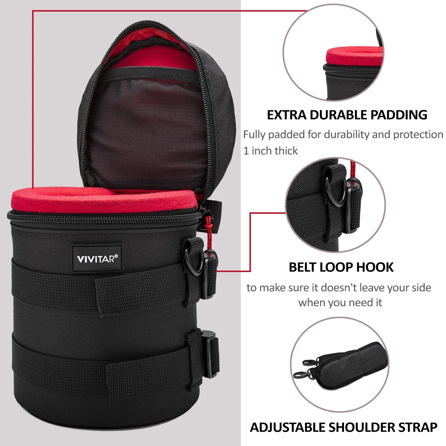 Vivitar Premium Lens Case Well Padded With Belt Loop and Neck Strap - Image 4