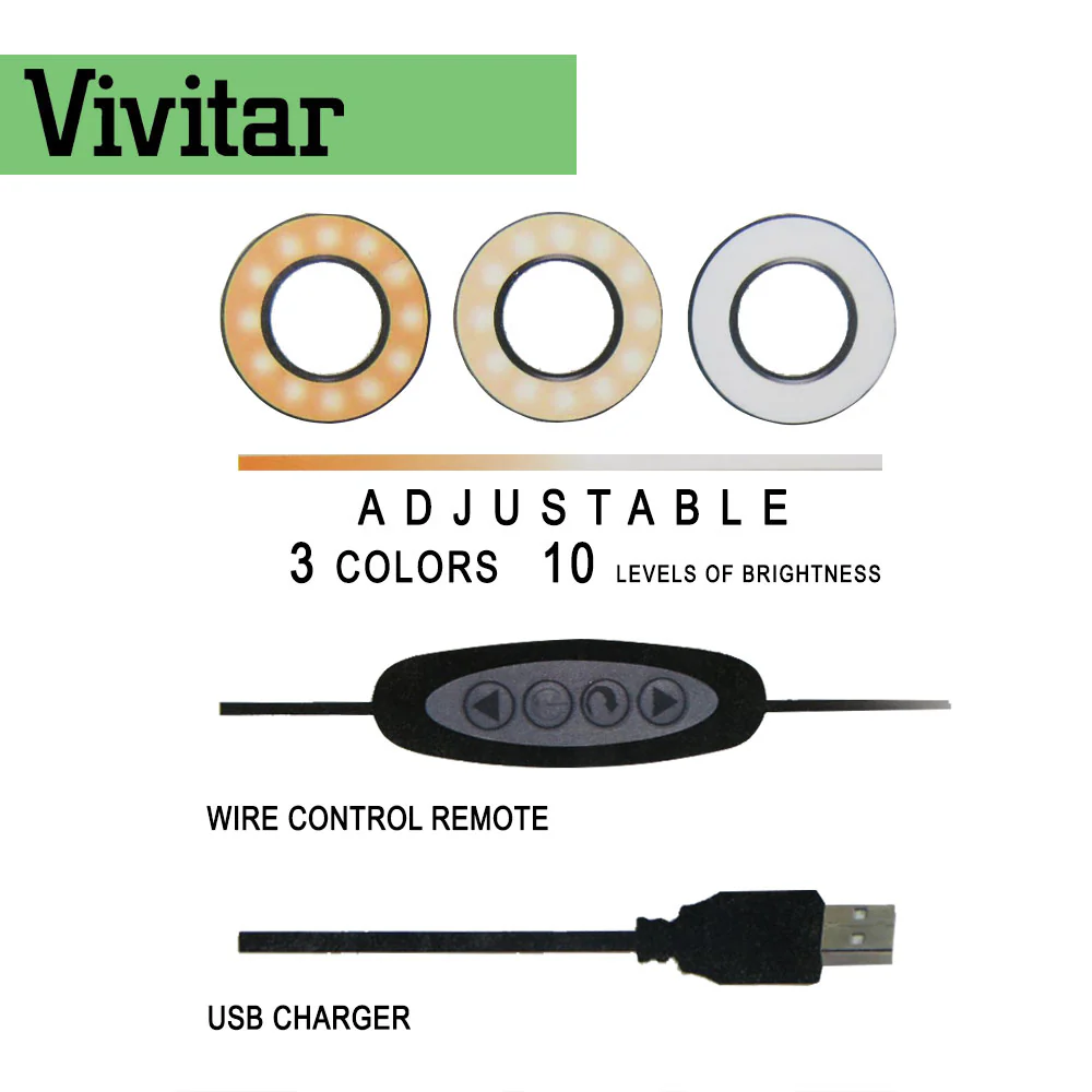 Vivitar Selfie Ring LED Light with Cellphone Stand and Microphone Holder for Live Stream Makeup, 3-Light Mode 10-Level Brightness Adjustment - Image 2