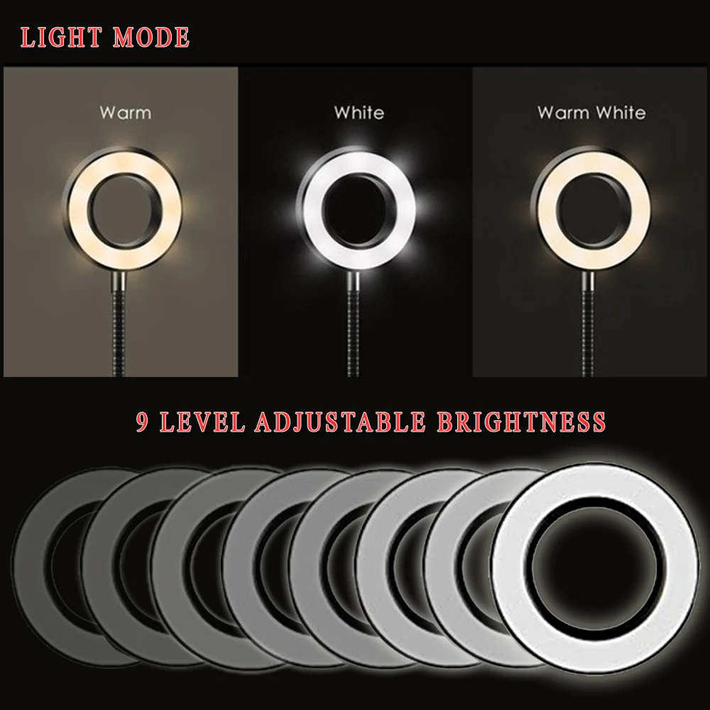 Vivitar Selfie Ring LED Light with Cellphone Stand and Microphone Holder for Live Stream Makeup, 3-Light Mode 10-Level Brightness Adjustment - Image 3