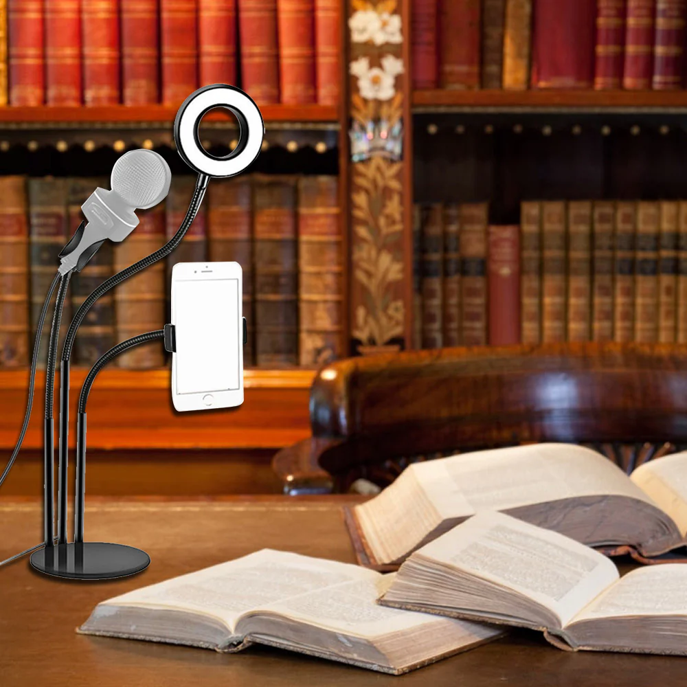 Vivitar Selfie Ring LED Light with Cellphone Stand and Microphone Holder for Live Stream Makeup, 3-Light Mode 10-Level Brightness Adjustment - Image 6