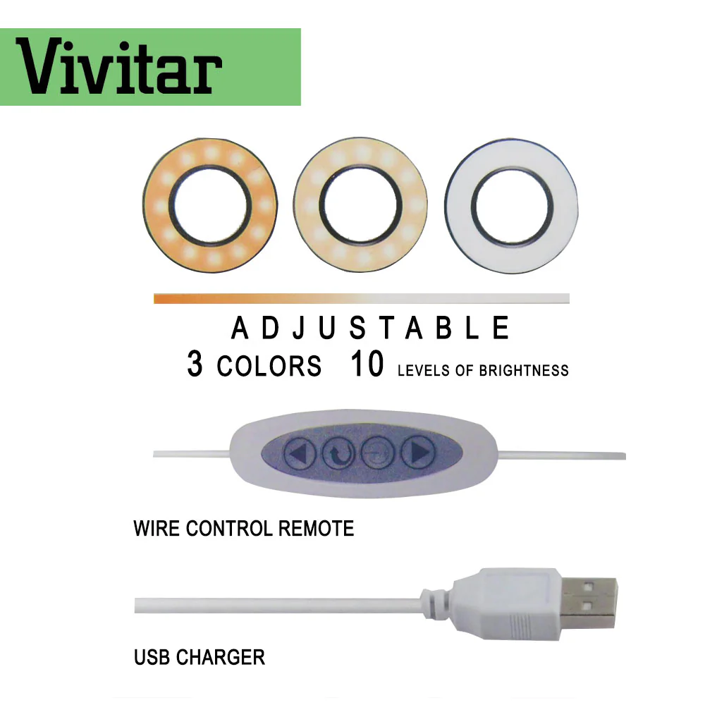 Vivitar Selfie Ring LED Light with Cellphone Stand and Microphone Holder for Vlogging Live Stream Makeup, 3-Light Mode 10-Level Brightness Adjustment - Image 3