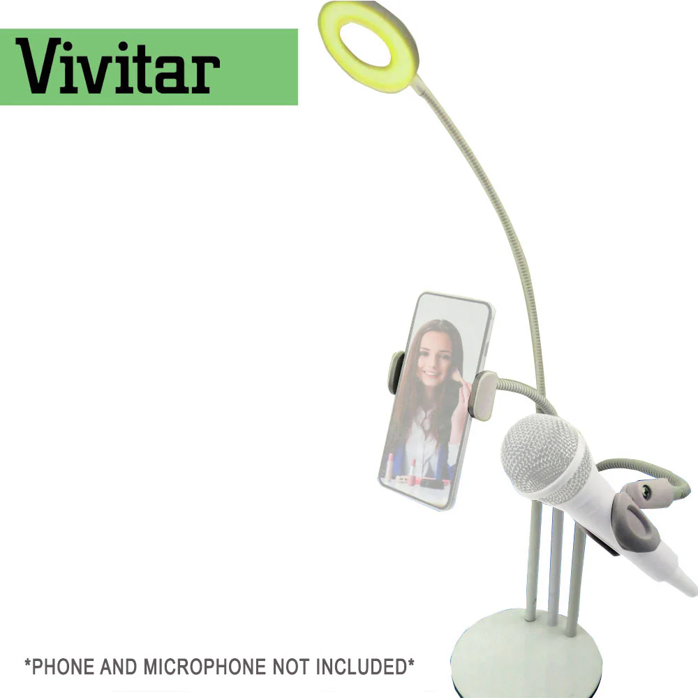 Vivitar Selfie Ring LED Light with Cellphone Stand and Microphone Holder for Vlogging Live Stream Makeup, 3-Light Mode 10-Level Brightness Adjustment - Image 4