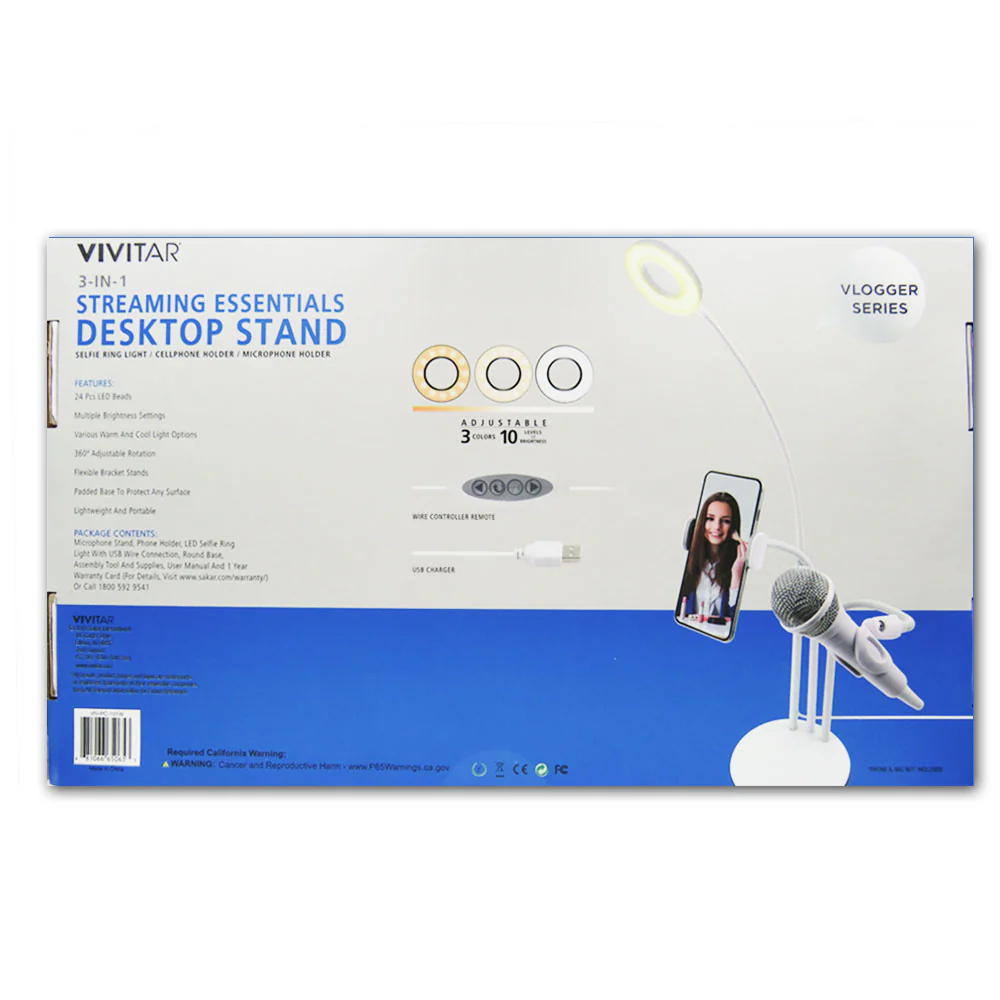 Vivitar Selfie Ring LED Light with Cellphone Stand and Microphone Holder for Vlogging Live Stream Makeup, 3-Light Mode 10-Level Brightness Adjustment - Image 8