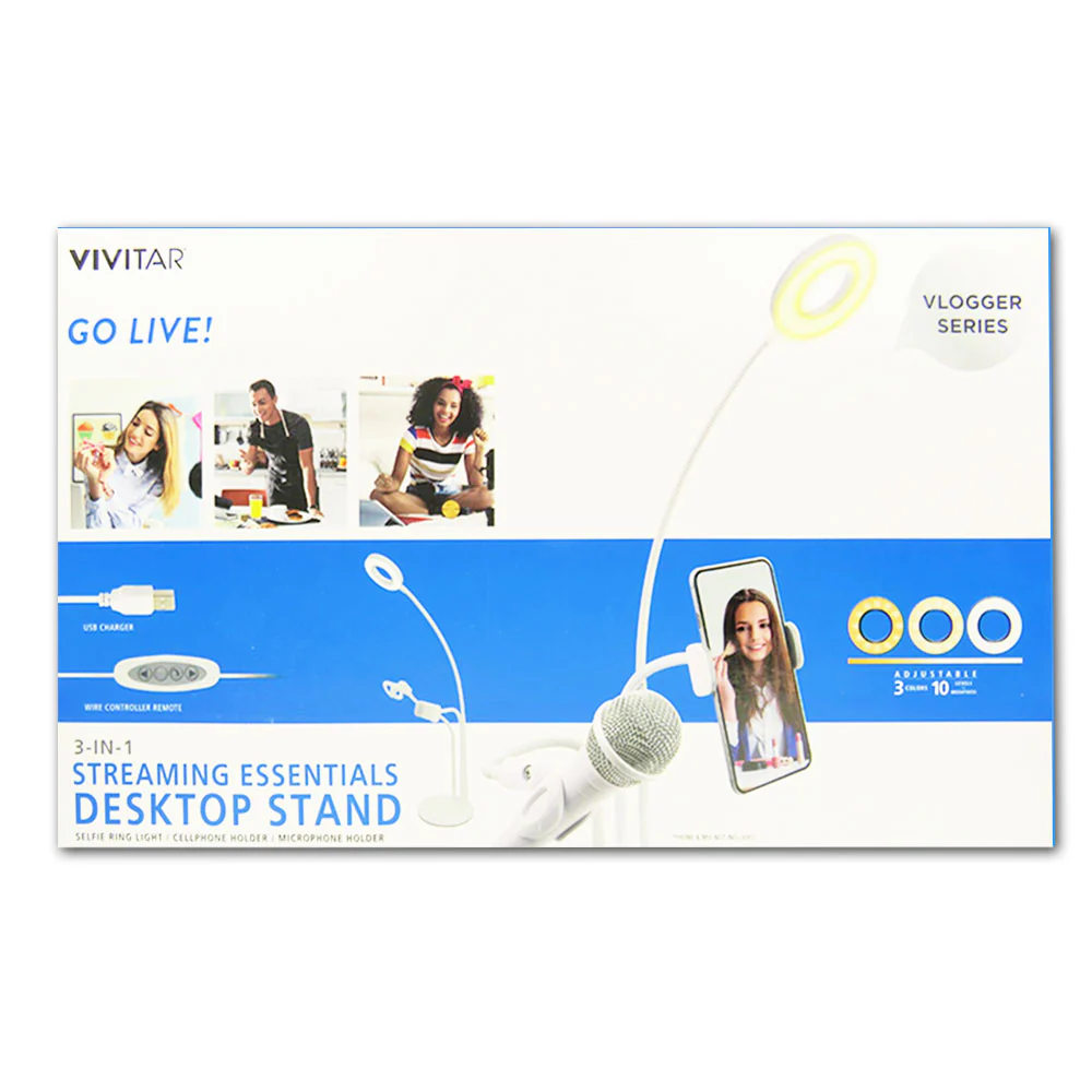 Vivitar Selfie Ring LED Light with Cellphone Stand and Microphone Holder for Vlogging Live Stream Makeup, 3-Light Mode 10-Level Brightness Adjustment - Image 9