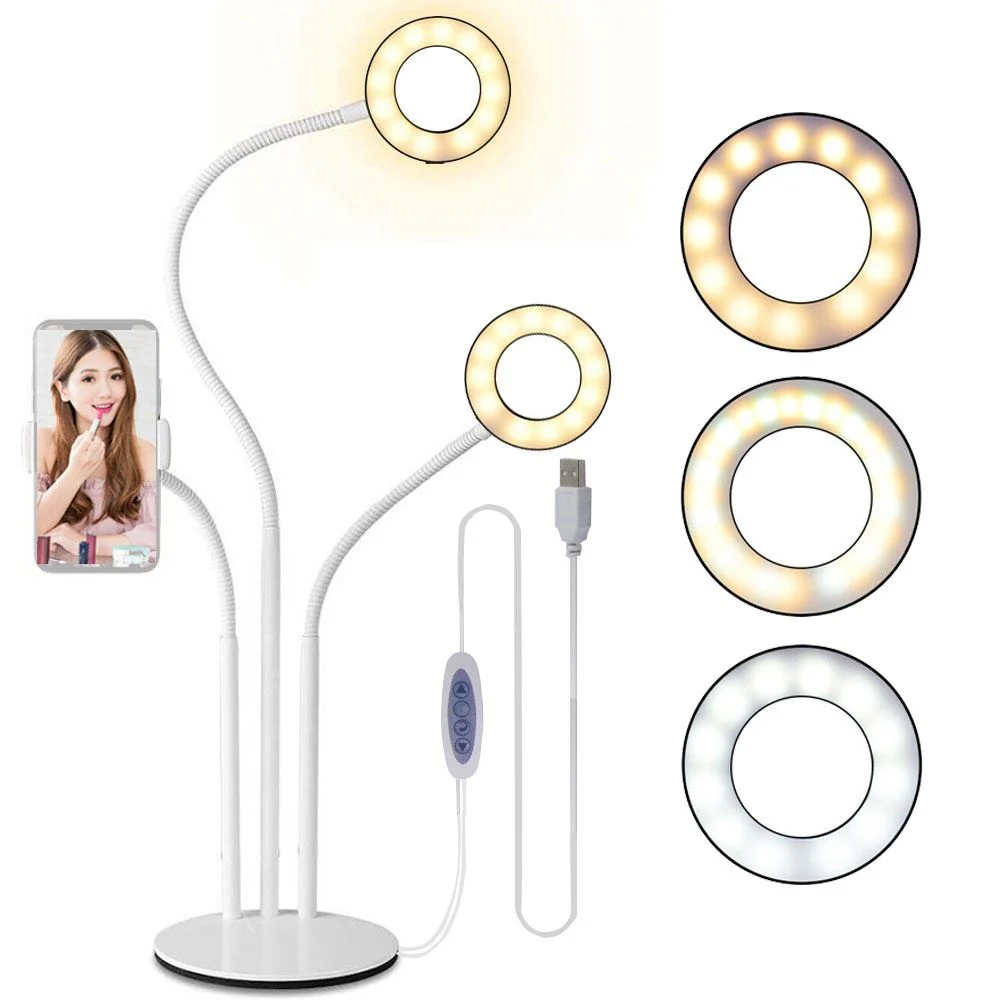 Vivitar PC102 White 3 In 1 Desktop Stand with 2 Ring Lights & Phone Cradle Vlog Podcast Stream Make-Up Essentials (2 Pieces) - Image 2
