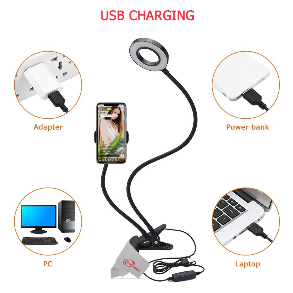 Selfie Ring Light with Cell Phone Holder for Live Stream Makeup,3 Color Modes, 360 ° Flexible Goose neck with Desk Clamp Clip - Image 8