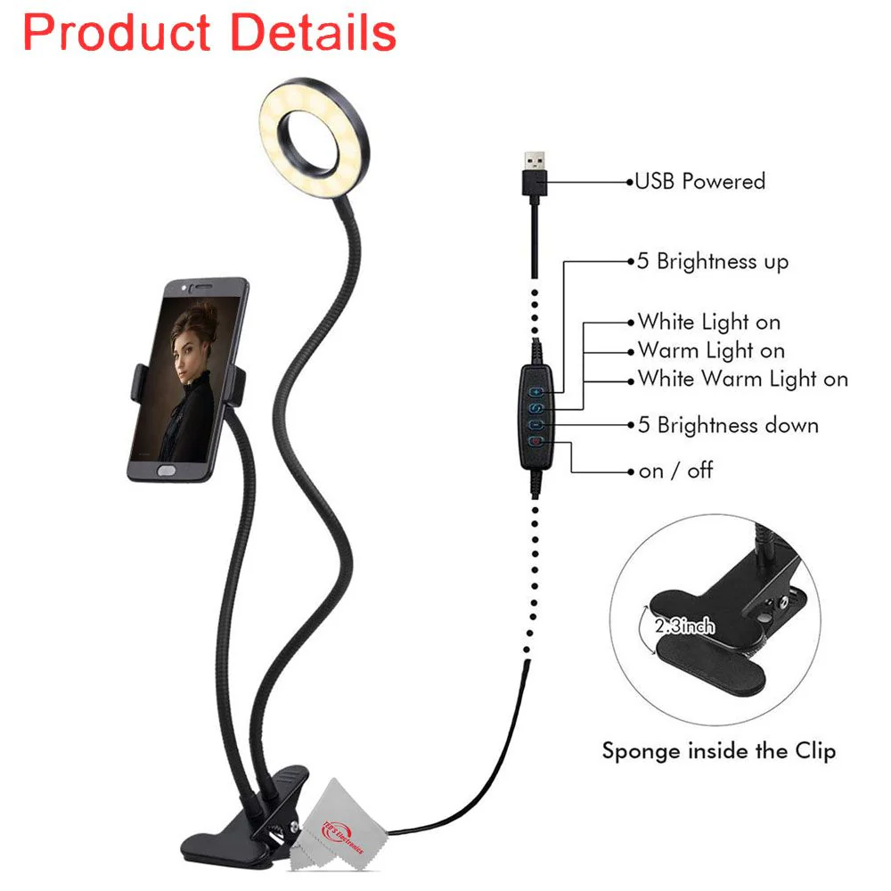 Selfie Ring Light with Cell Phone Holder and Desk Clamp Clip for Live Streaming (2 Pieces) - Image 2