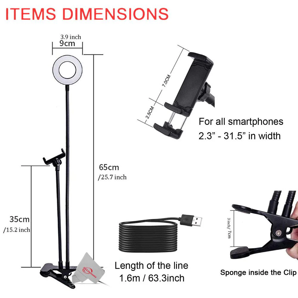 Selfie Ring Light with Cell Phone Holder and Desk Clamp Clip for Live Streaming (2 Pieces) - Image 3