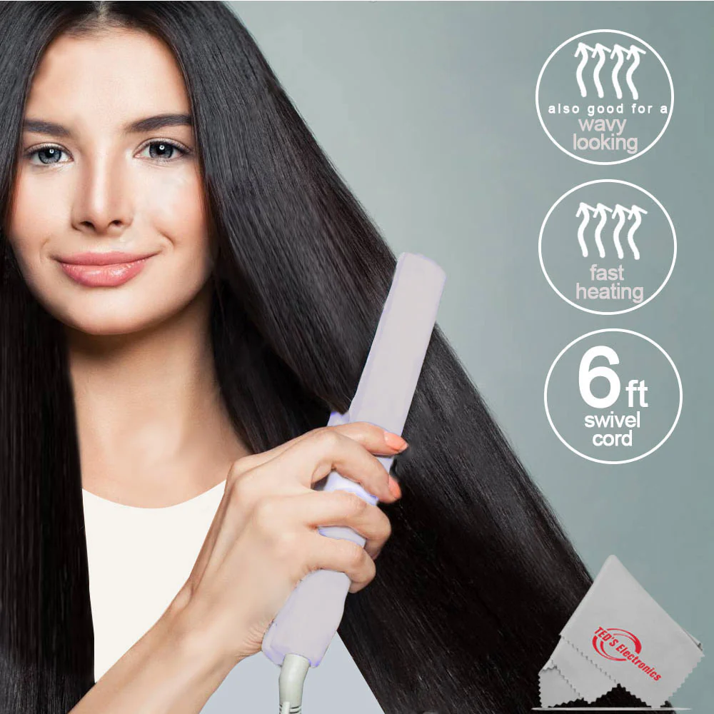 Vivitar PG7230 Ceramic Tourmaline 1 Inch Flat Iron Fast Heating Floating Plates Up to 400° with 6ft Swivel Cord Gray