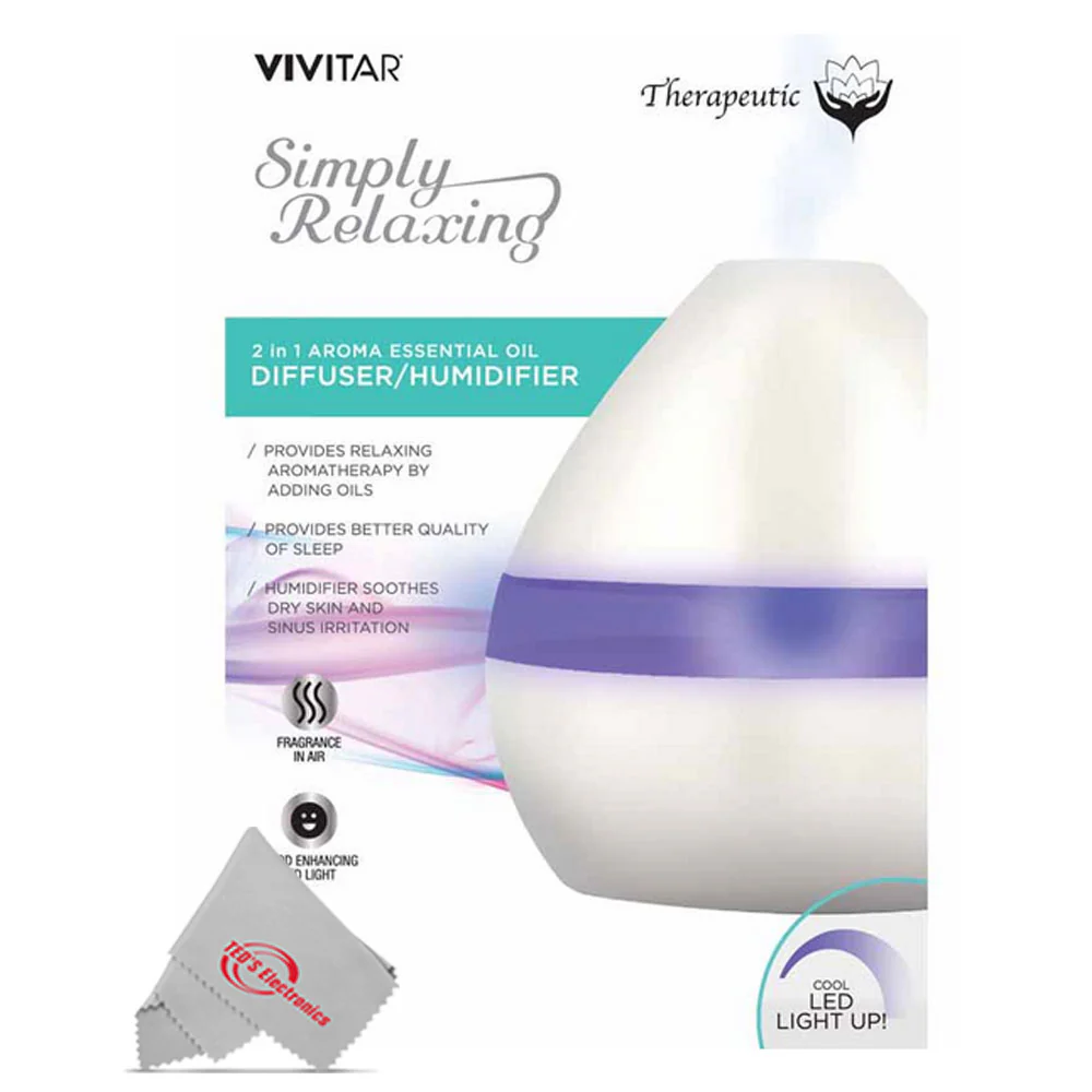 Vivitar Simply Relaxing Therapeutic PH-1812 2-in-1 Aroma Essential Oil Diffuser and Humidifier - White - Image 2