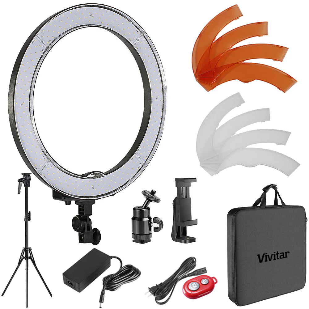 Vivitar Round LED LIGHT 18-inch Outer Dimmable SMD LED Ring Light Lighting Kit with Color Filters and Light Stand