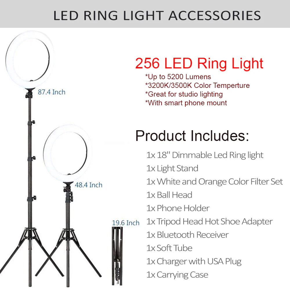 Vivitar Round LED LIGHT 18-inch Outer Dimmable SMD LED Ring Light Lighting Kit with Color Filters and Light Stand - Image 7