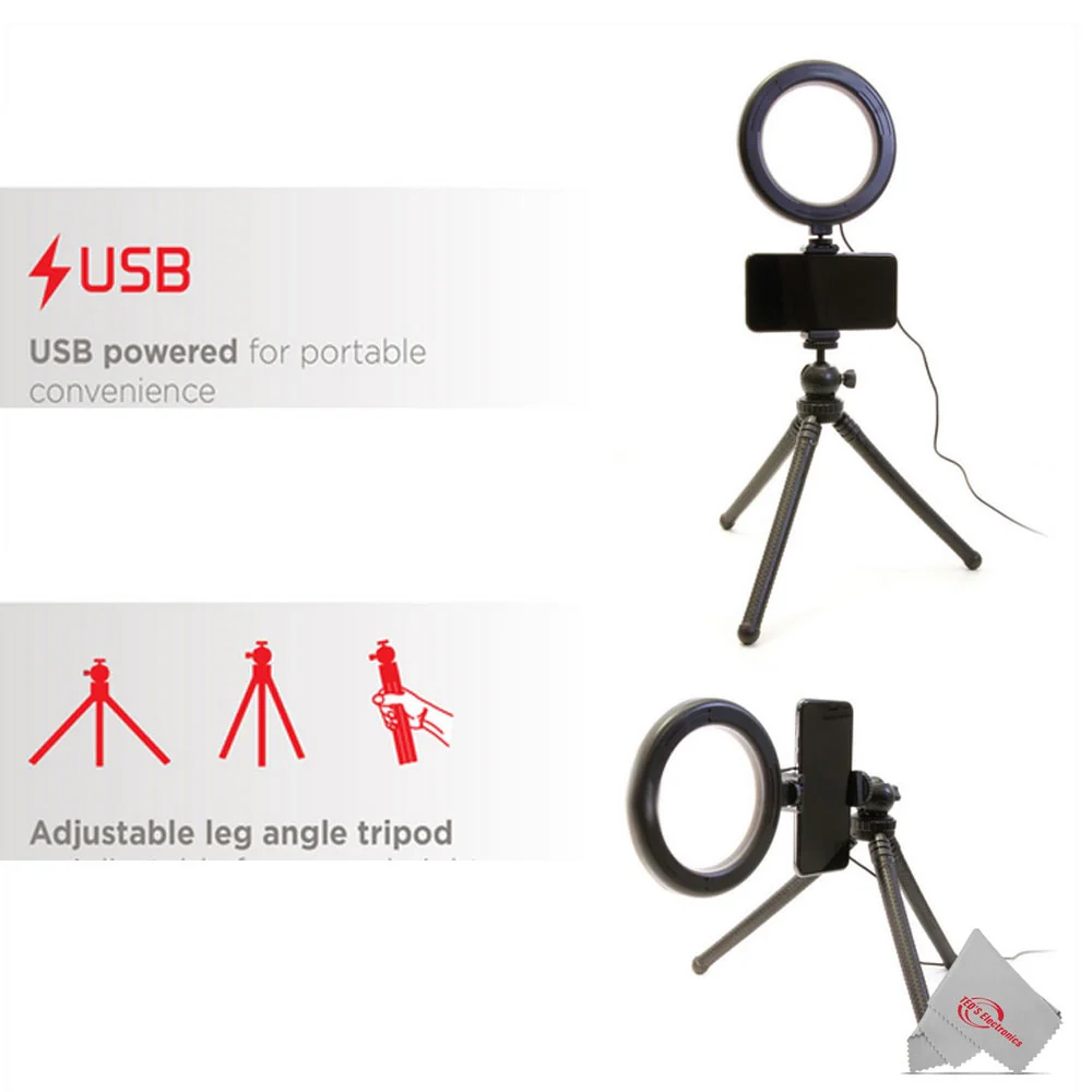 Vivitar Vlog Podcast Essentials 6 Inch LED Ring Light Dimmable Lamp for Iphone Smartphone with 12 Inch Stand - Image 4