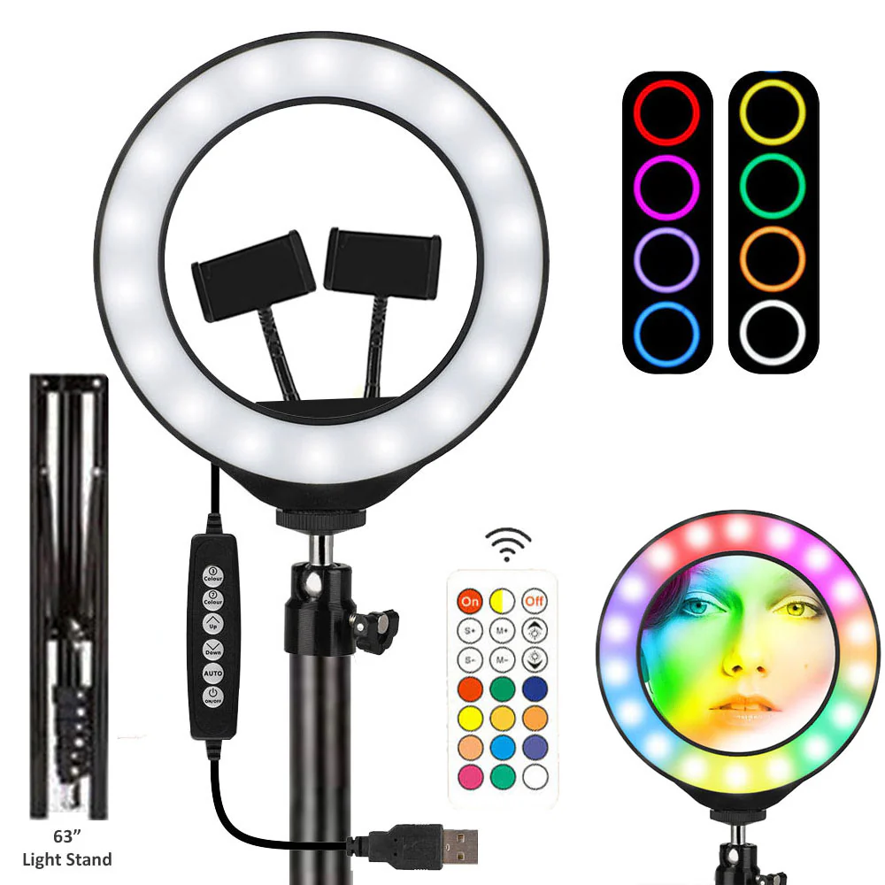 Vivitar Vlog Essentials 12 Inch Full Color RGB LED Ring Light 360° Rotation with 2 Phone Cradles Remote and 63" Light Stand - Image 5