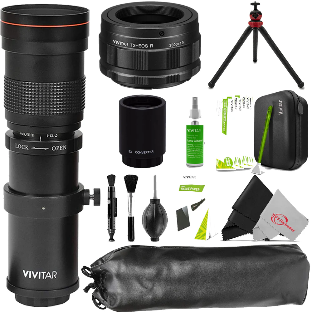 Vivitar 420-800mm f/8.3 Manual Telephoto Zoom Lens for Canon RF-Mount Camera with 2x Converter