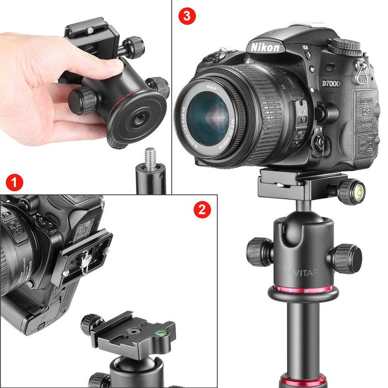 360° Swivel Camera Vivitar Tripod Ball Head with Quick Release Plate - Image 5
