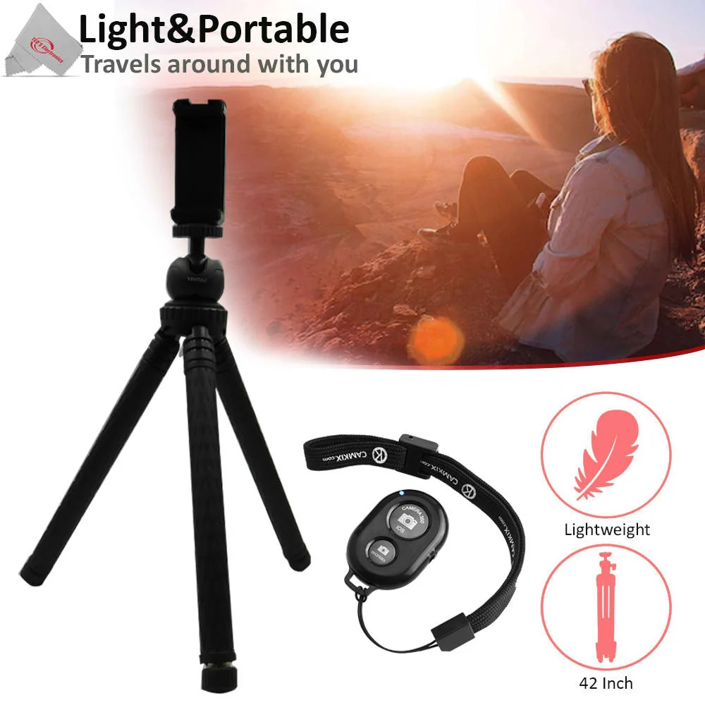 Vivitar 42" Fold Able Travel Tripod 360° Ball Head Rotation with Smart Phone Cradle and Wireless Remote - Image 2