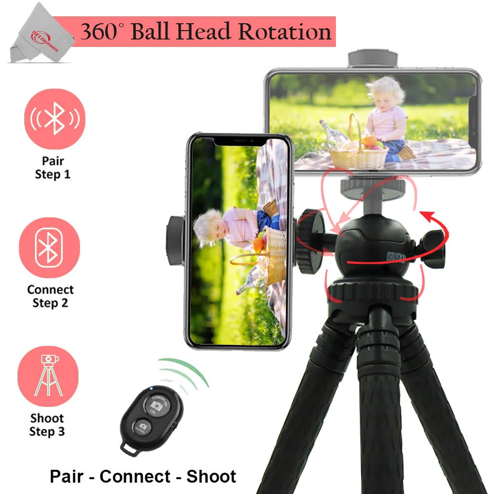 Vivitar 42" Fold Able Travel Tripod 360° Ball Head Rotation with Smart Phone Cradle and Wireless Remote - Image 3