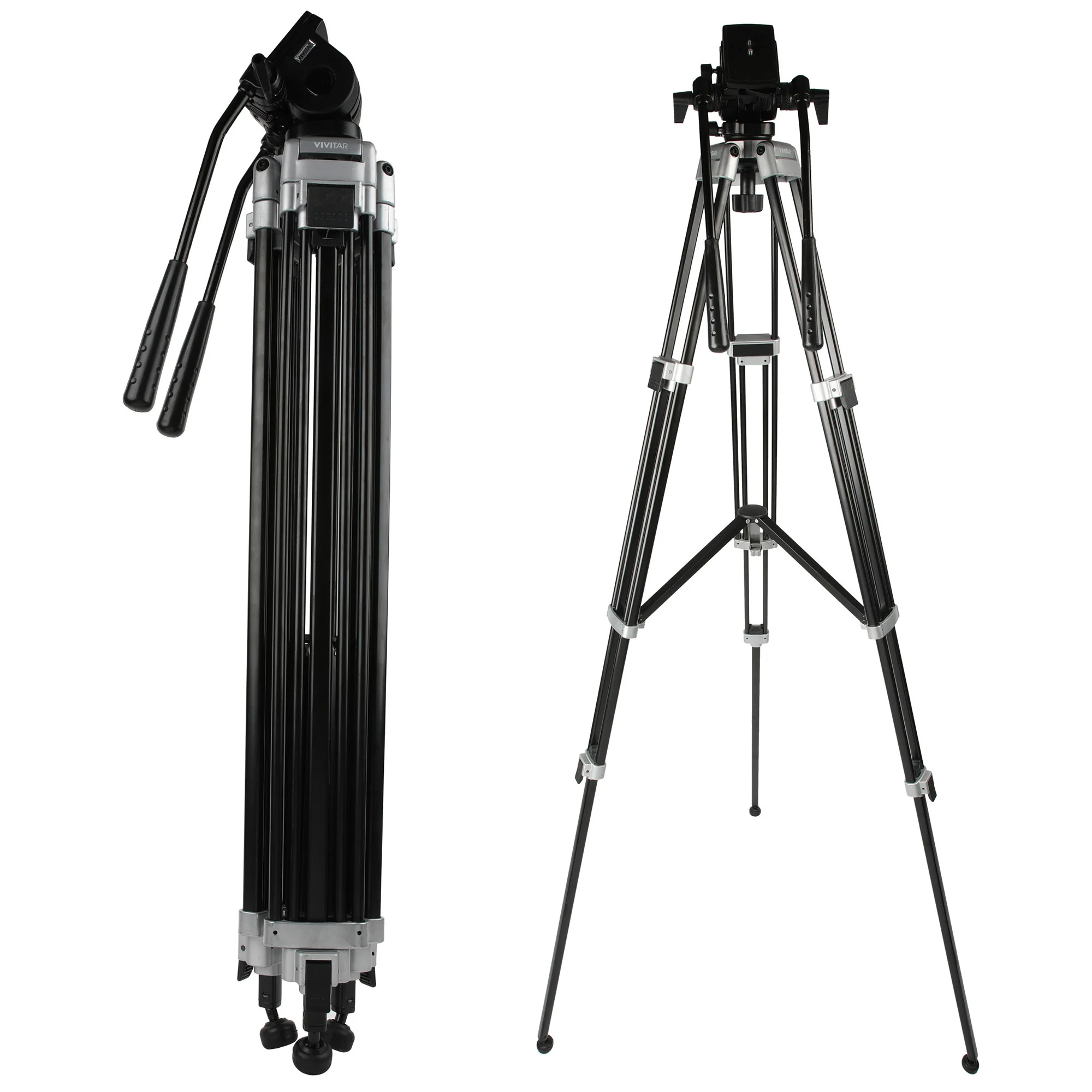 Vivitar Cinema Series 75" Aluminum Alloy Tripod Twin Handle Control Two-Way Fluid Head 360° Panning 30lbs Load Capacity - Image 9