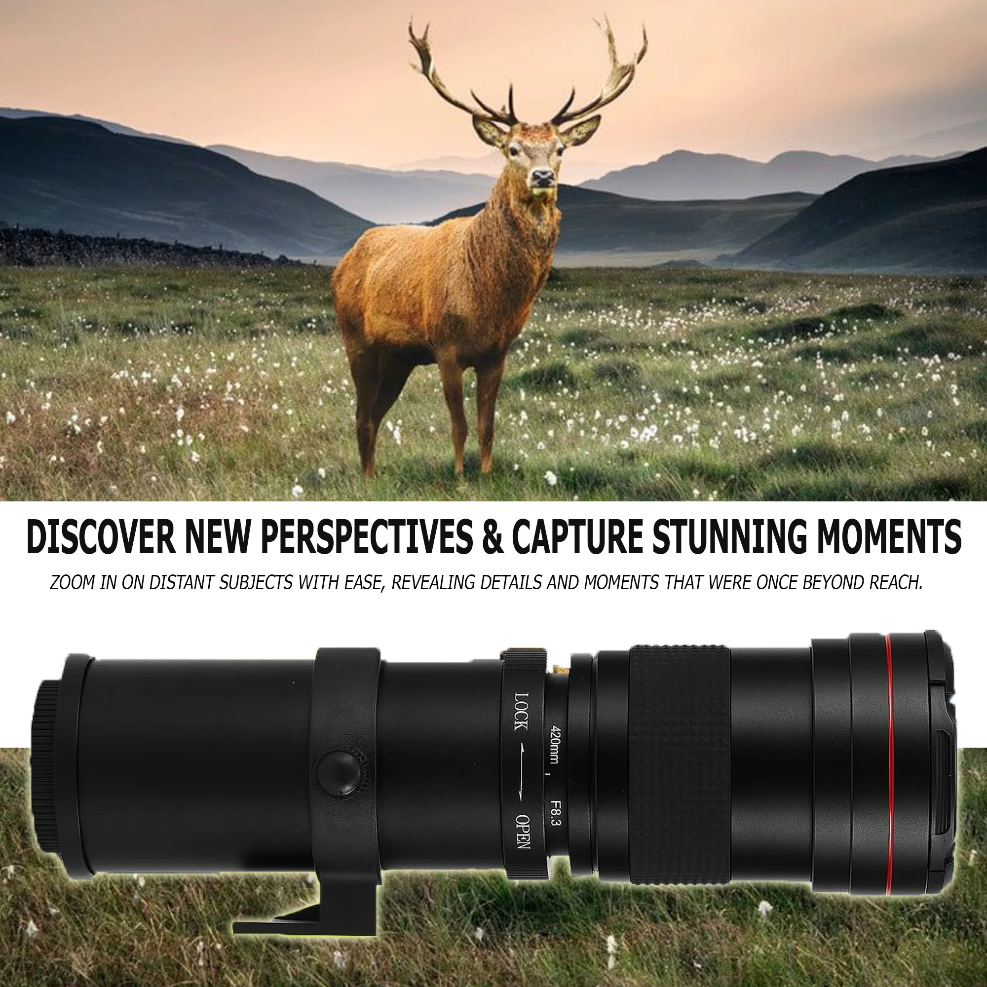 420-1600mm f/8.3 HD Manual Super Telephoto Zoom Lens for Canon EOS Rebel 850D 250D 4000D 3000D 2000D - Image 6