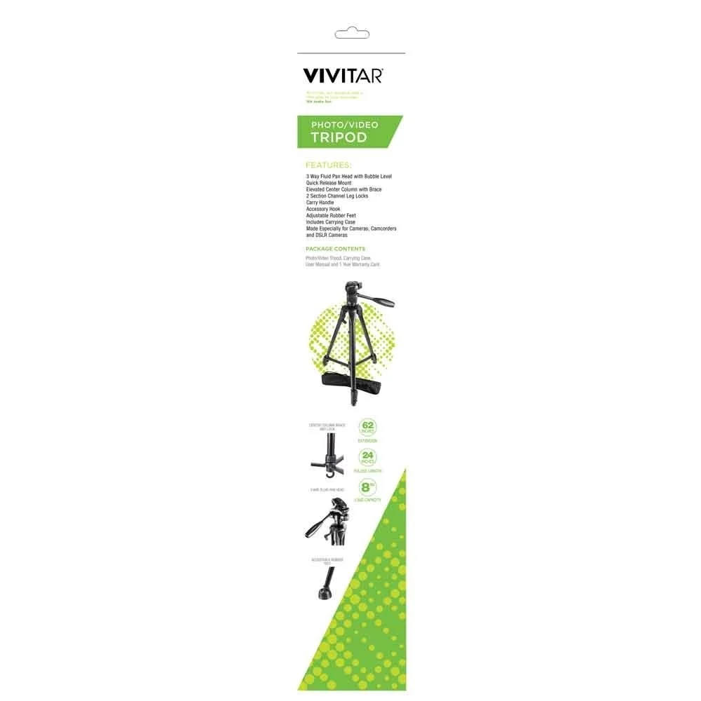 Vivitar 62" Tripod High Quality 8lb Capacity 3-Way Fluid Pan Head Quick Release Bubble Level - Image 10