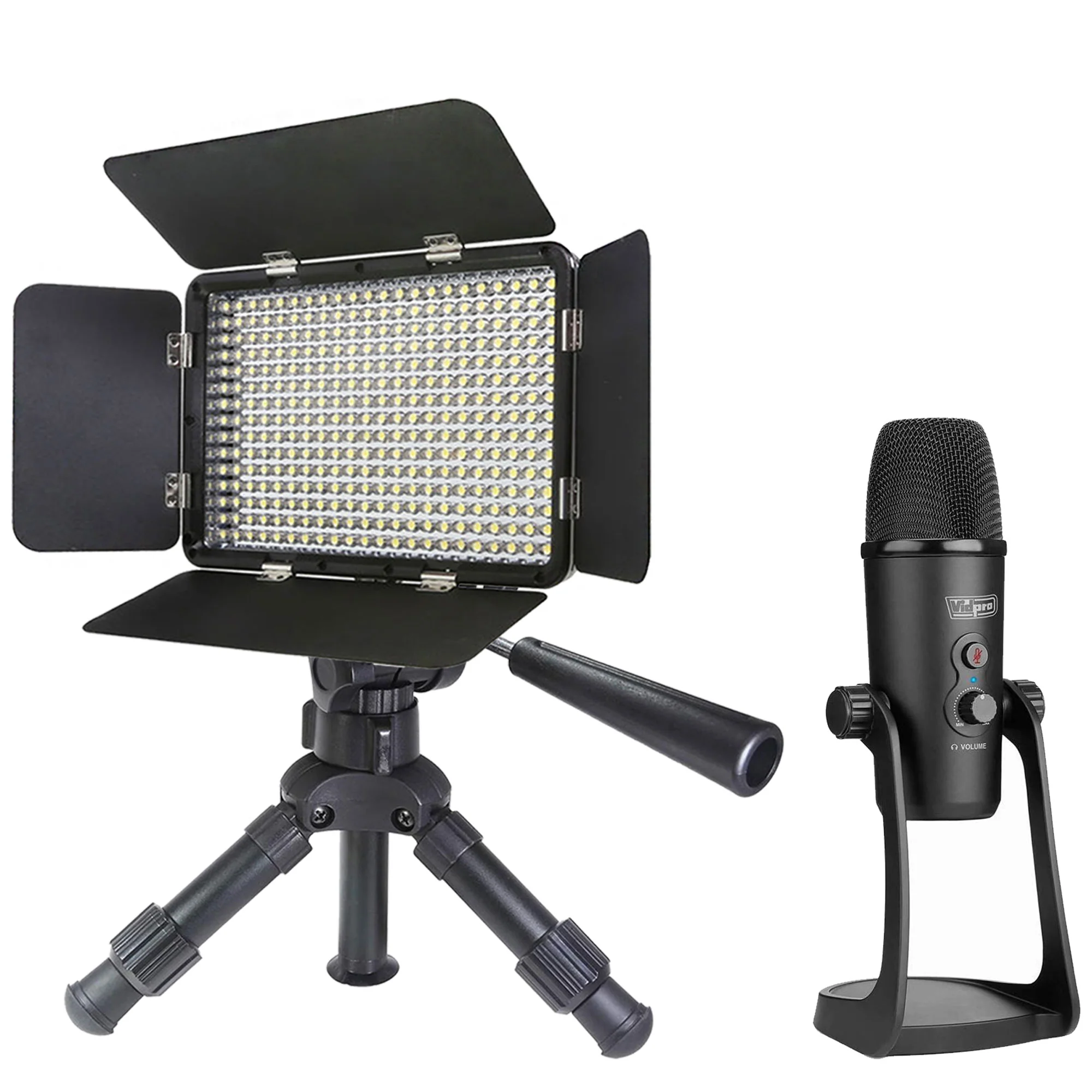 Studio Recording USB Stereo Microphone with Desktop Stand for Windows + Vloggers Choice Super-Powerfull 5000 Lux LED Light Panel Fill Light on 12-Inch Flexible Tripod For Zoom Meetings and More