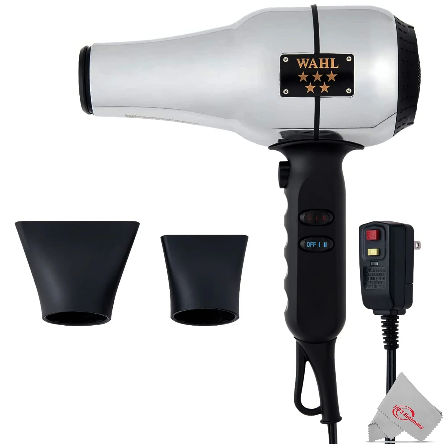 Wahl Professional 5-Star Series Ionic Retro-Chrome Design Barber Hair Dryer #05054 with 2 Concentrator Nozzles - Image 3