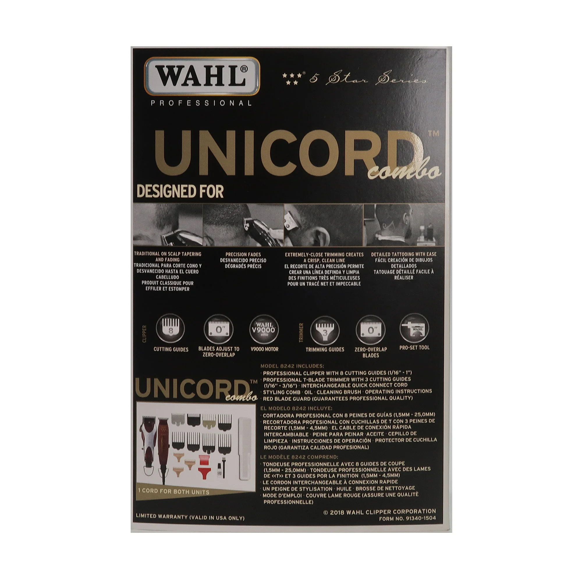 Wahl Professional 5 Star Unicord Combo Clipper / Trimmer 8242 with Flat Top Comb - Image 5