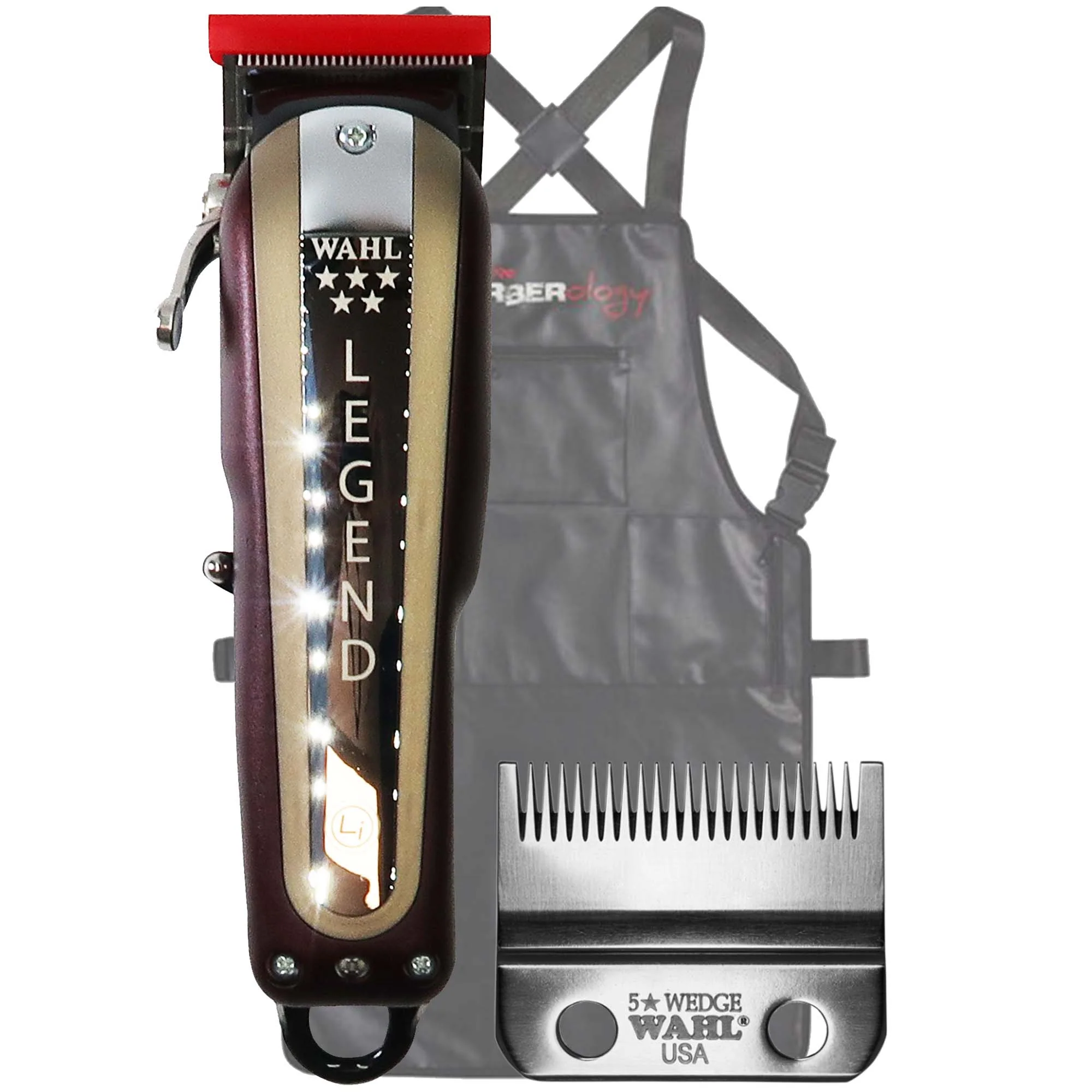 Wahl Professional 5 Star Legend Cordless Hair Clipper 8594 with Babyliss Pro Barberology Industrial Barber Apron and Wahl Wedge Wide Range Fade Clipper Blade For 5-Star Legend 2232