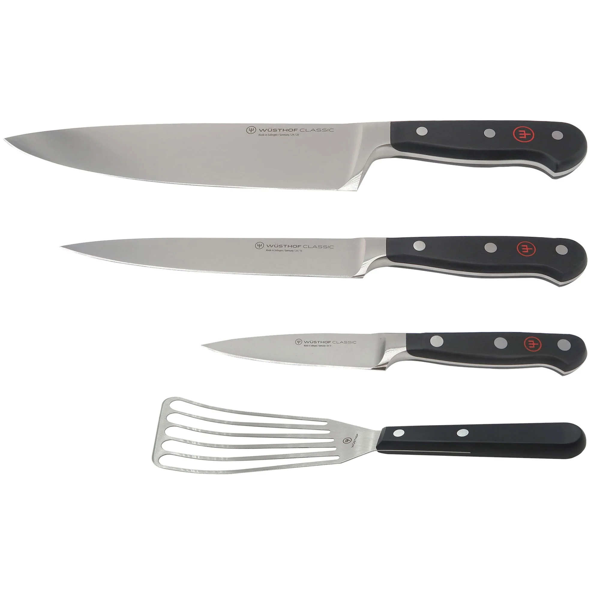 Wusthof Classic 3-Piece Chef's Knife Set #1120160301 with Wusthof Gourmet 6½” Slotted Fish Spatula #9035092117