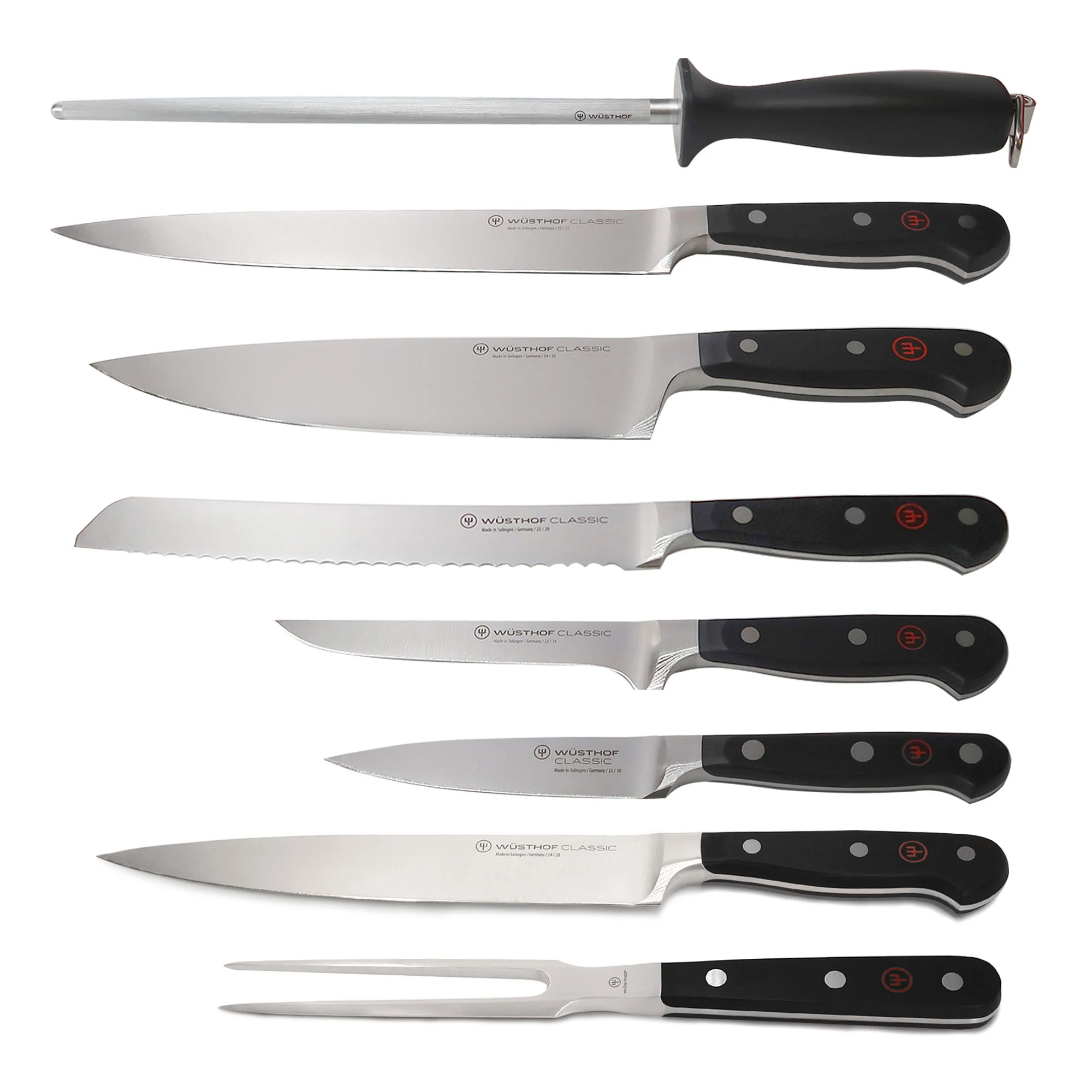 Wusthof Classic 6 Piece Cook's Set + Classic 2-Piece Carving Set (Classic 8" Carving Knife, Classic 6" Straight Meat Fork)