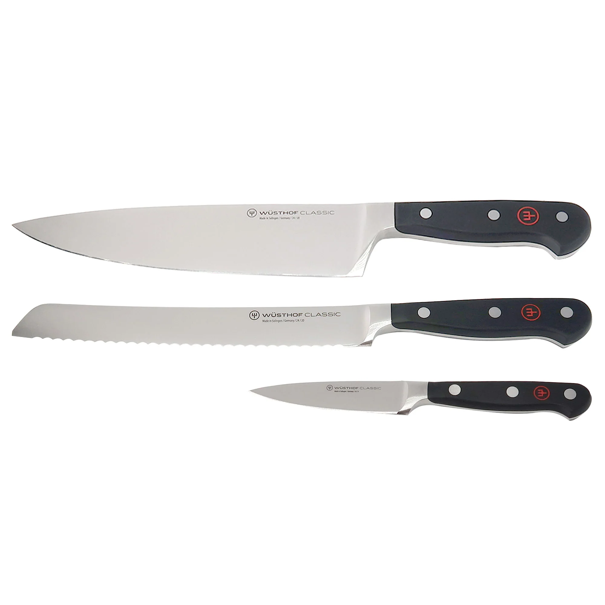 Wusthof Classic 9" Bread Knife Silver with Wusthof Classic 3-Piece Knife Set – 3.5" Paring, 8" Bread, and Chef’s Knives - Image 2