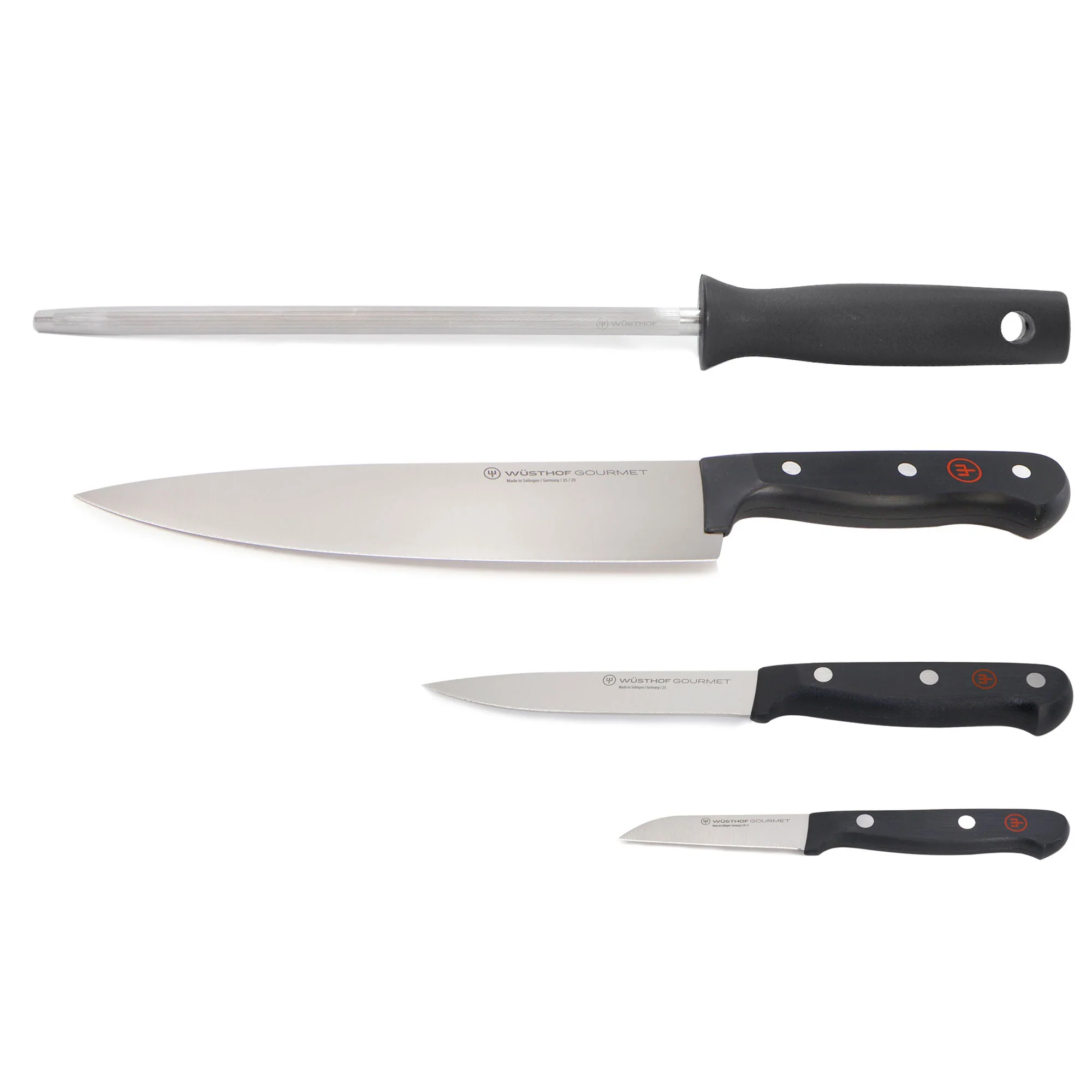 Wusthof Gourmet 4-Pc Chef's Knife Set  (8" Chef's, 2.75" Paring, 4.5" Utility, Honing Steel) + 2-Pc Carving Set (Classic 8" Carving, Classic 6" Meat Fork) - Image 2