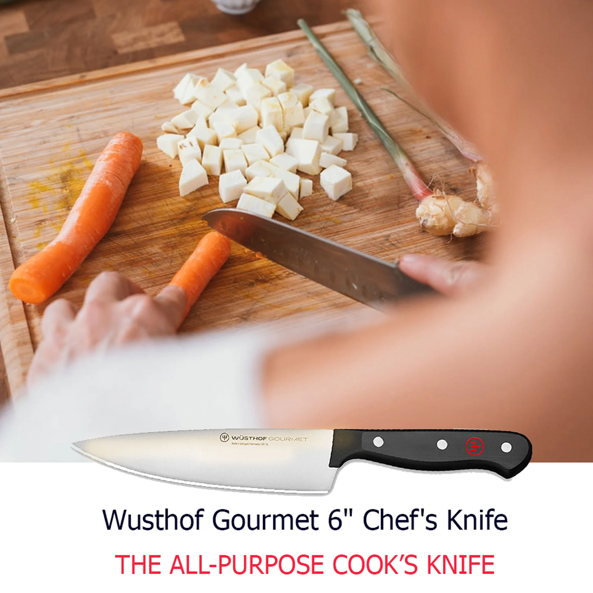 Wusthof Gourmet 7" Hollow Edge Santoku Knife Black with Wusthof Gourmet 6" Chef's Knife - Image 9