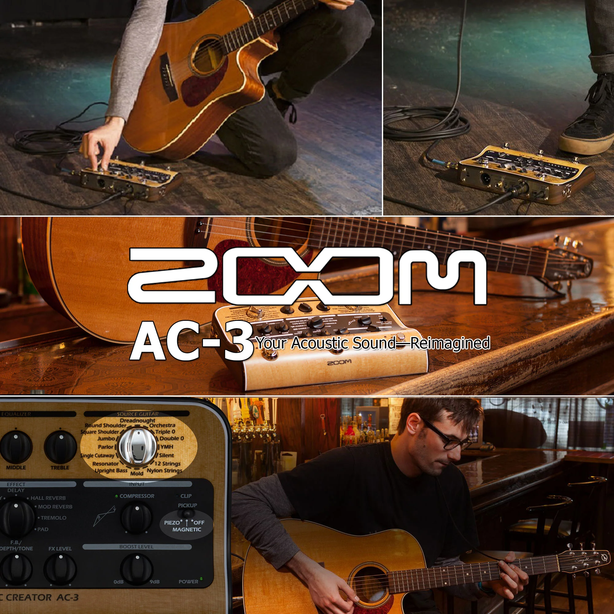 Zoom AC-3 Acoustic Creator Pedal with Samson SR350 Over-Ear Stereo Headphones (Special Edition Blue) - Image 2