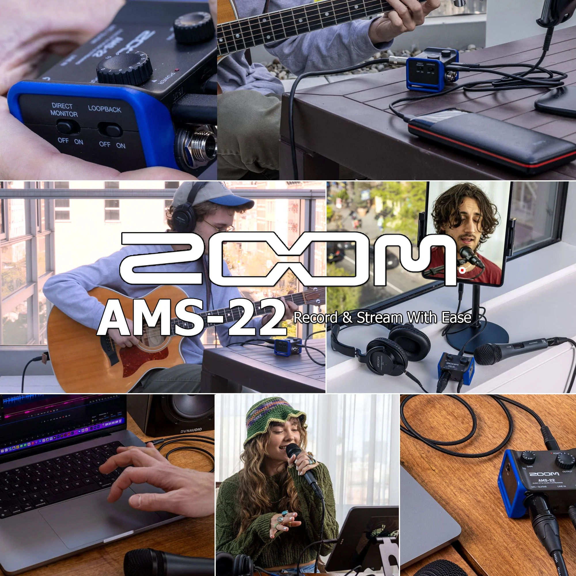 Zoom AMS-22 2x2 USB Audio Interface for Music and Streaming 2 Inputs / 2 Outputs with 2x Pig Hog Solutions 3.5mm TRS to 3.5mm TRS Adapter Cable, 9ft - Image 2