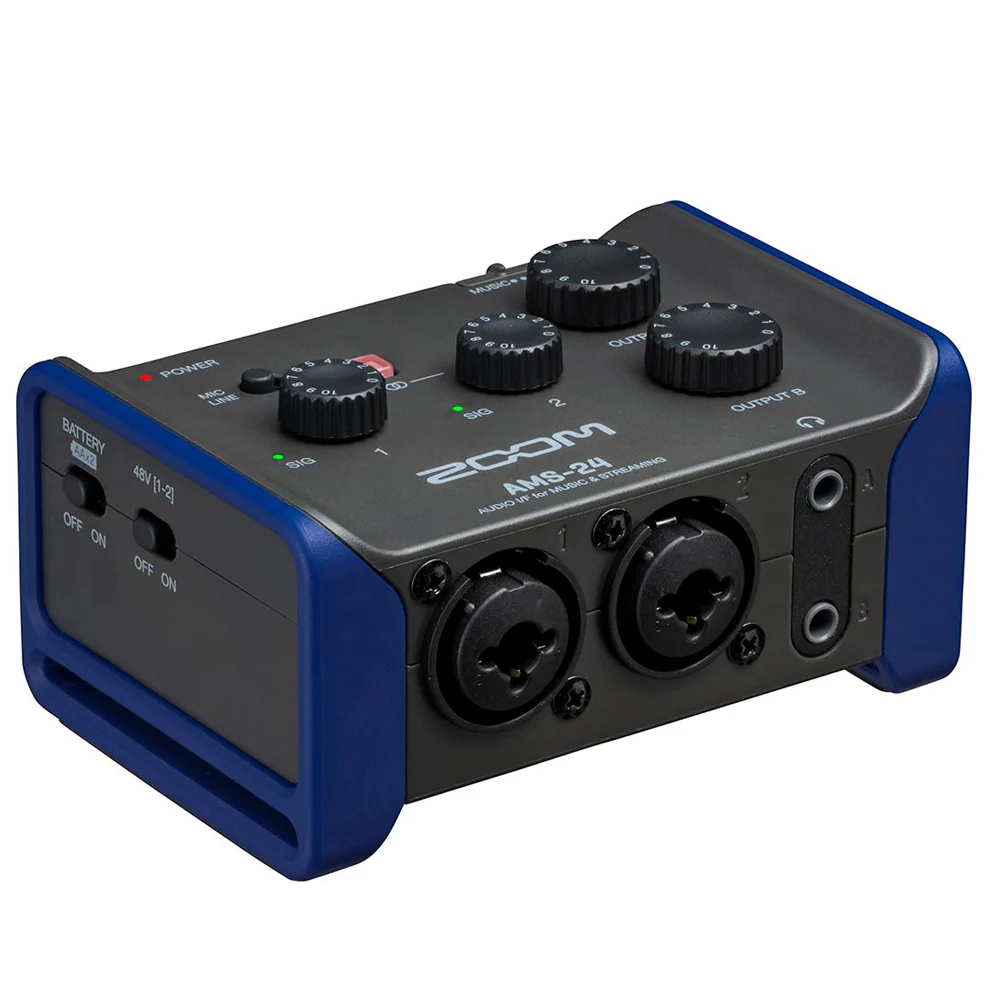 Zoom AMS-24 2x4 USB Audio Interface for Music and Streaming with Samson SR350 Over-Ear Stereo Headphones (Special Edition Blue) and 2x 8mm XLR Microphone Cable Male to Female - Image 4