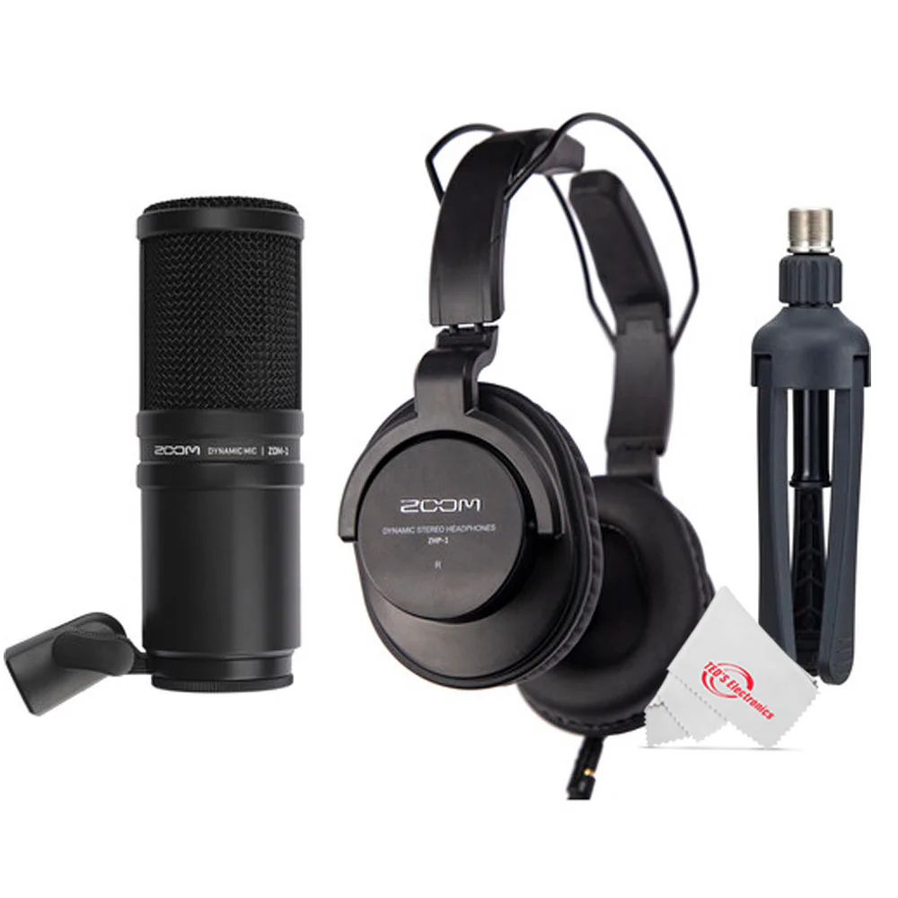 Zoom ZDM-1 Podcast Mic Pack Bundle w/ Microphone, Headphones, Tripod, Windscreen & Cable + Boya BY-BA20 Aluminum Alloy Microphone Stand Bracket and Cleaning Kit - Image 2