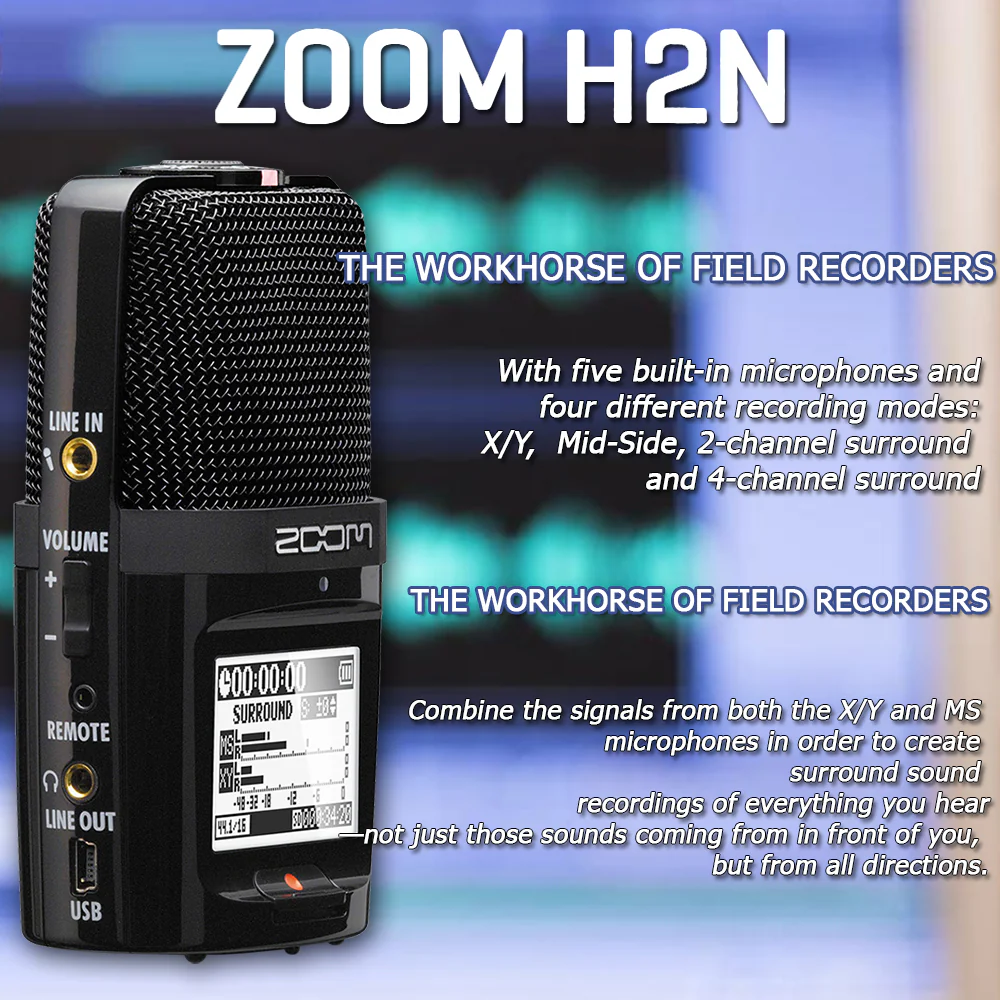 Zoom H2n ext 2-Input / 4 Track Handy Digital  Audio Stereo Recorder With 5 Built-In Mic Array +  BY-M1 Omnidirectional Lavalier Microphone + 32GB Memory Card - Image 10