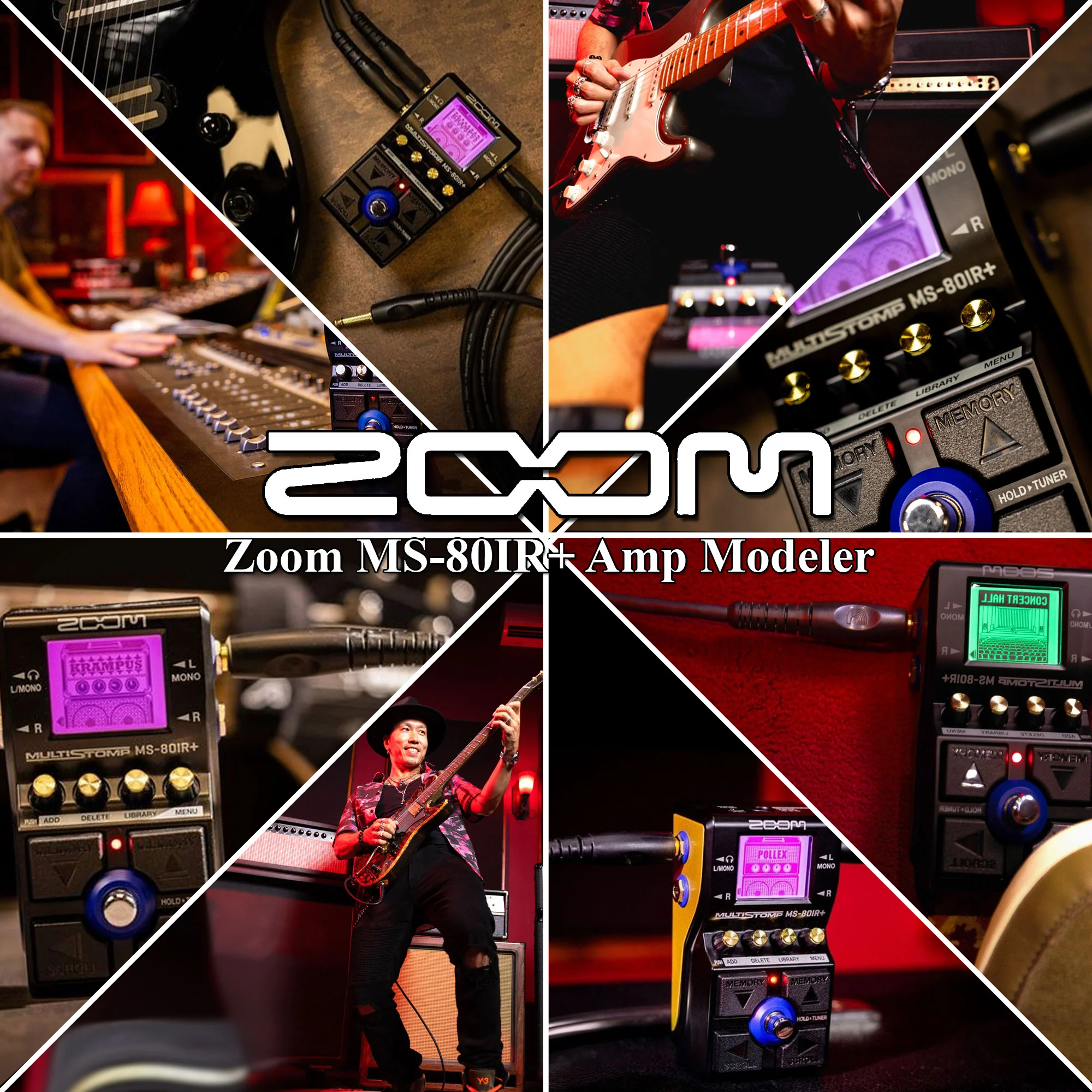 Zoom MS-80IR+ Multistomp Amplifier Modeling Pedal with Pig Hog Lil' Pigs Right Angle to Right Angle 1/4" Instrument Patch Cables and 4AA/AAA Battery Charger - Image 2