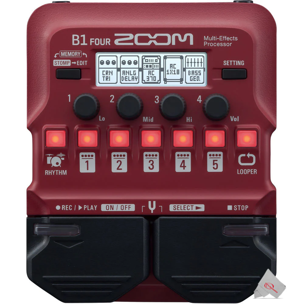 Zoom B1 Four Electric Bass Effects Processor + Pig Hog PP9V Power Supply + Battery & Charger - Image 5
